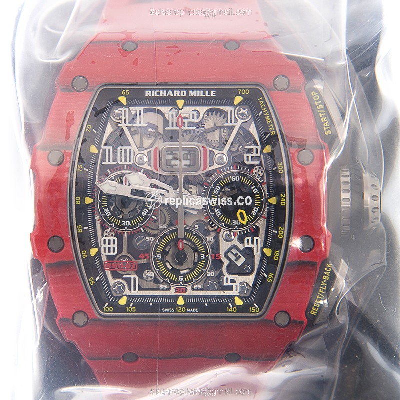 Richard Mille RM11-03 RED NTPT Auto - PVD Titanium Case - Silver Dial - Red Rubber Strap - Luxury Richard Mille Replica Watch